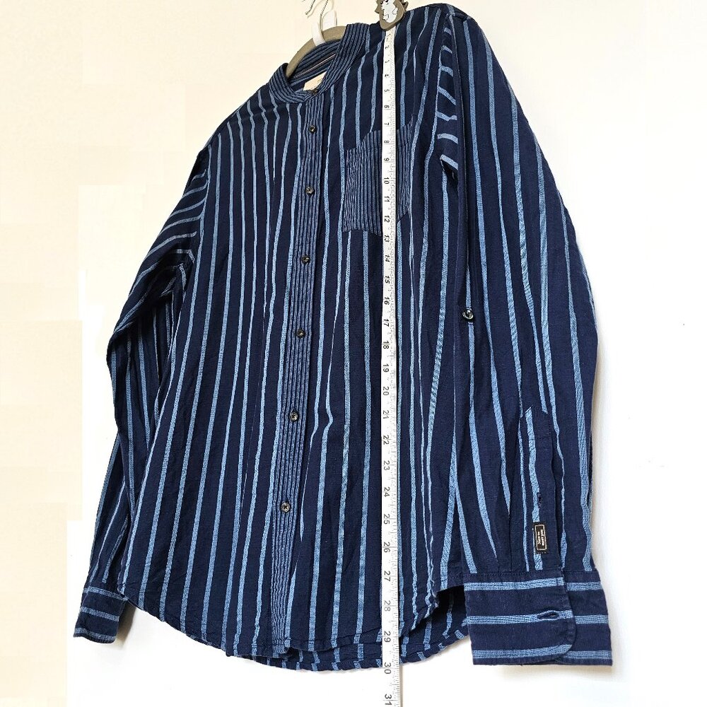Scotch & Soda Striped Linen Sleeve Tabs Regular Fit Button Up Paradise Shirt, L